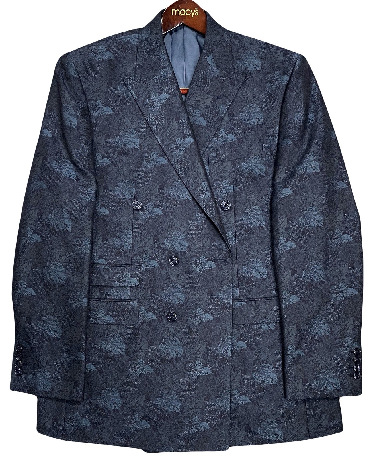 Tayion Double Breasted Blue Black Classic Fit Jacquard Dinner Jacket 46R New NWT