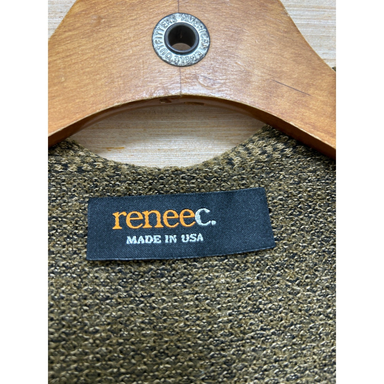Renee C Womens Hooded Open Front Cardigan Olive Green Textured Knit Made in USA