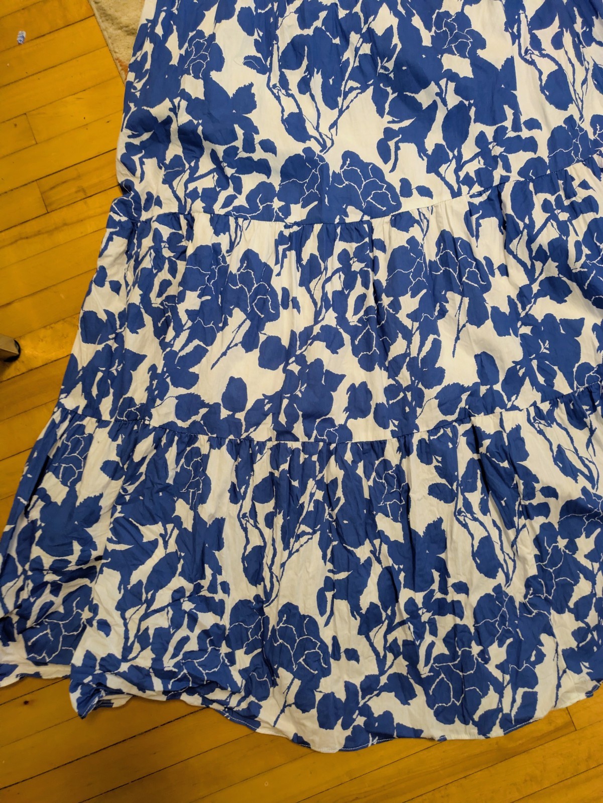 Hyacinth House Blue White Floral One Shoulder Maxi Dress Ruffle Lined Cotton S