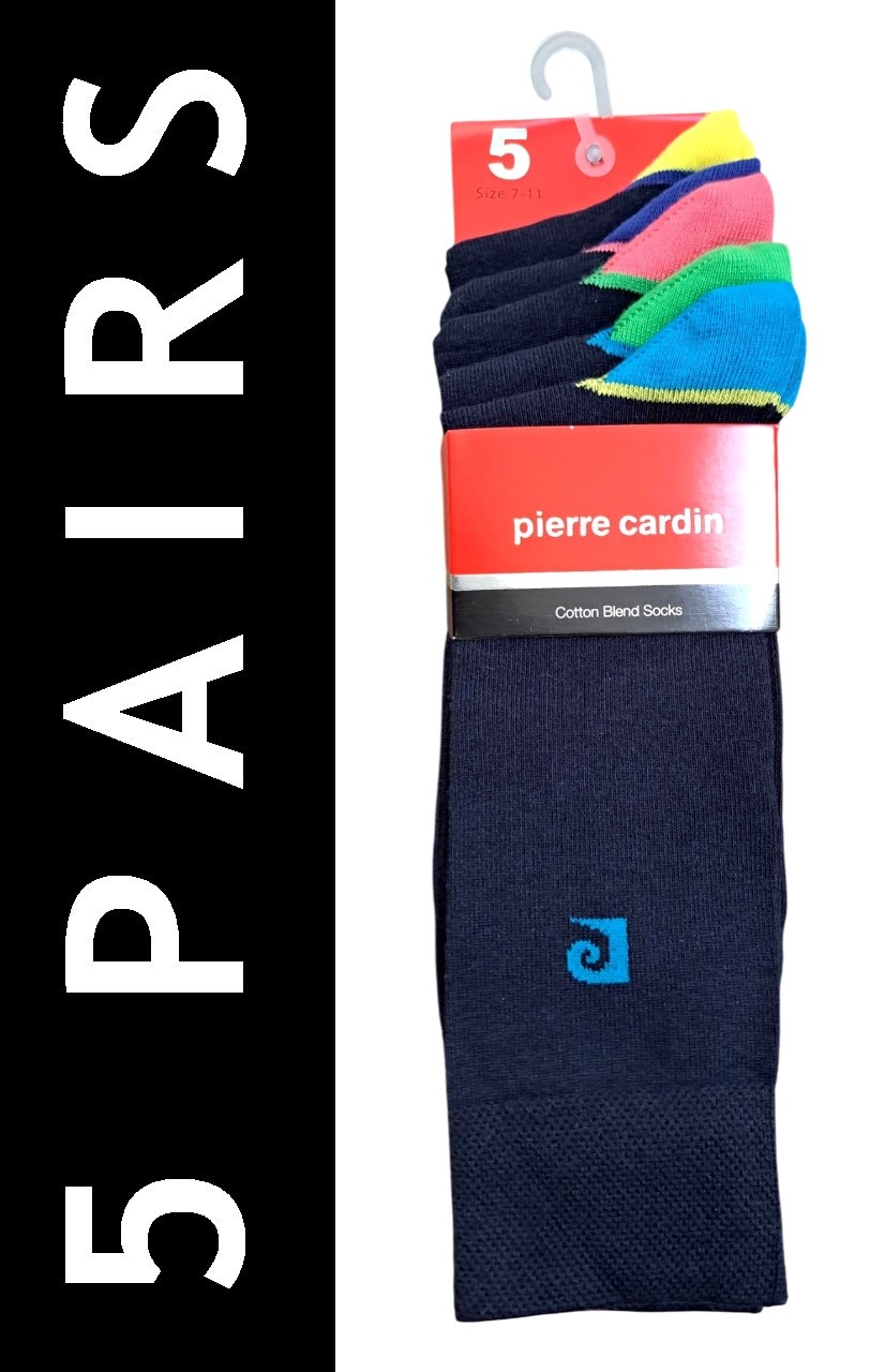 PIERRE CARDIN | Mens 5 PAIRS Navy Blue Tipped Socks | One Size UK 7-11 EU 40-46