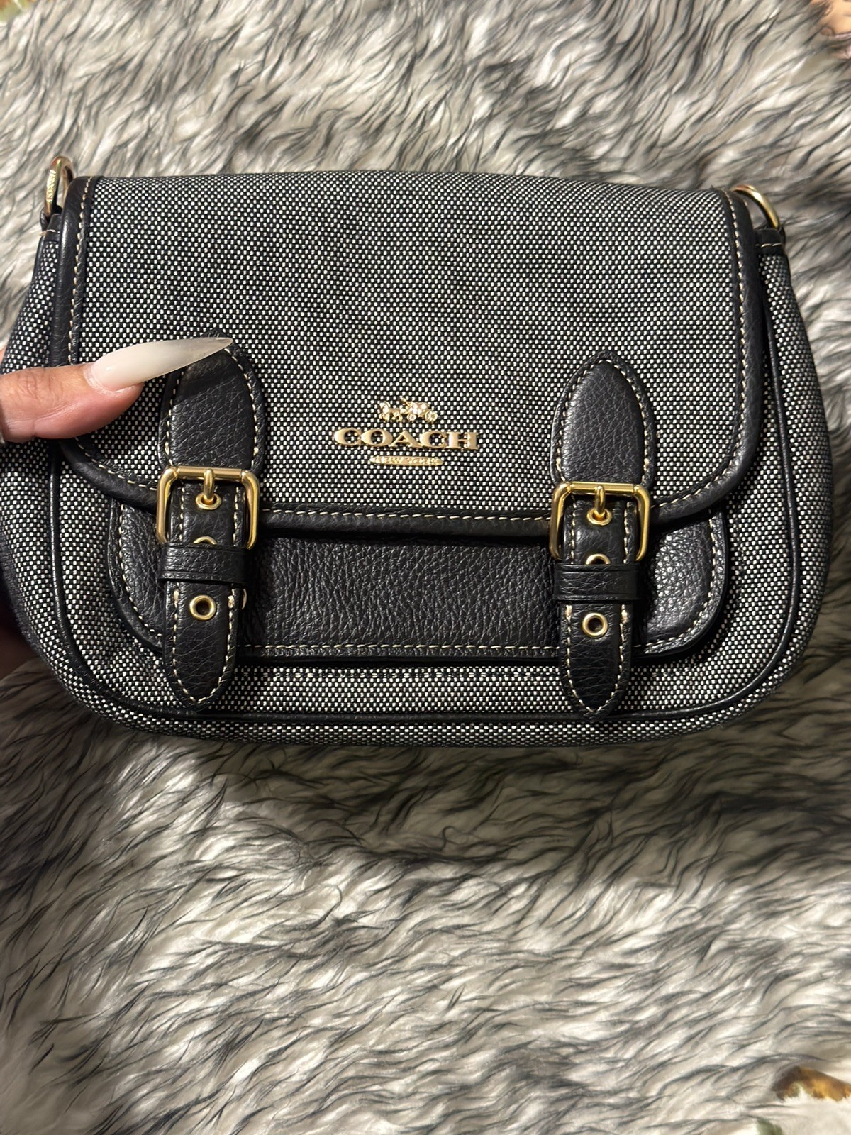 Coach Lucy Small Crossbody Bag Black Magnetic Flap Buckle Adjustable Strap