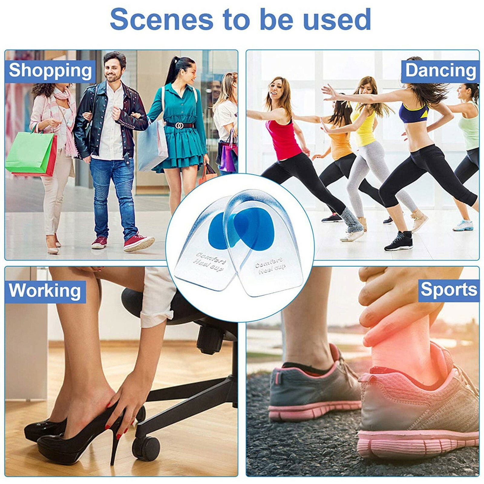 2 Pair Gel Foot Cups Heel Support Spur Insoles Pad Pain Relief Cushion Men&Women