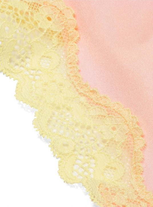 Victoria Secret Tease Pink Yellow Lace Thong Panty SIZE M Smooth Silky NWT