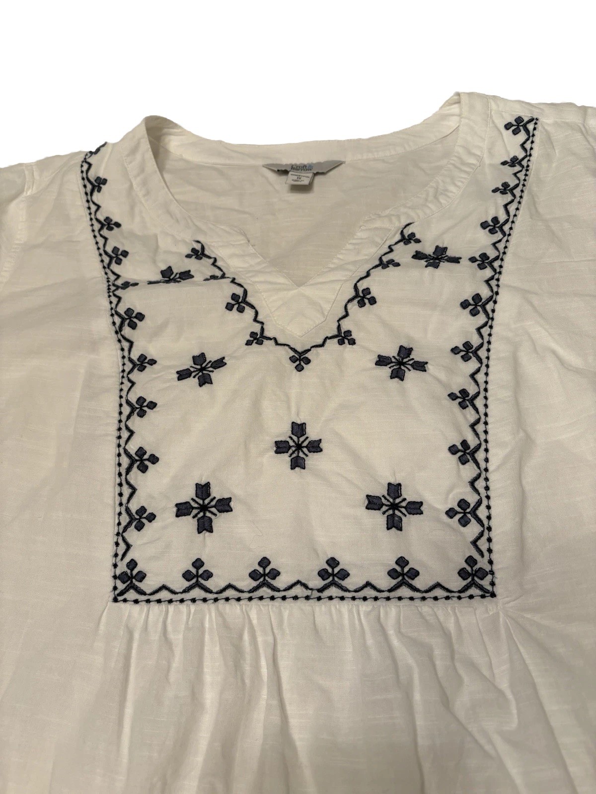 Croft & Barrow Womens 1X White Embroidered Tunic Top Blue Boho Peasant Cotton
