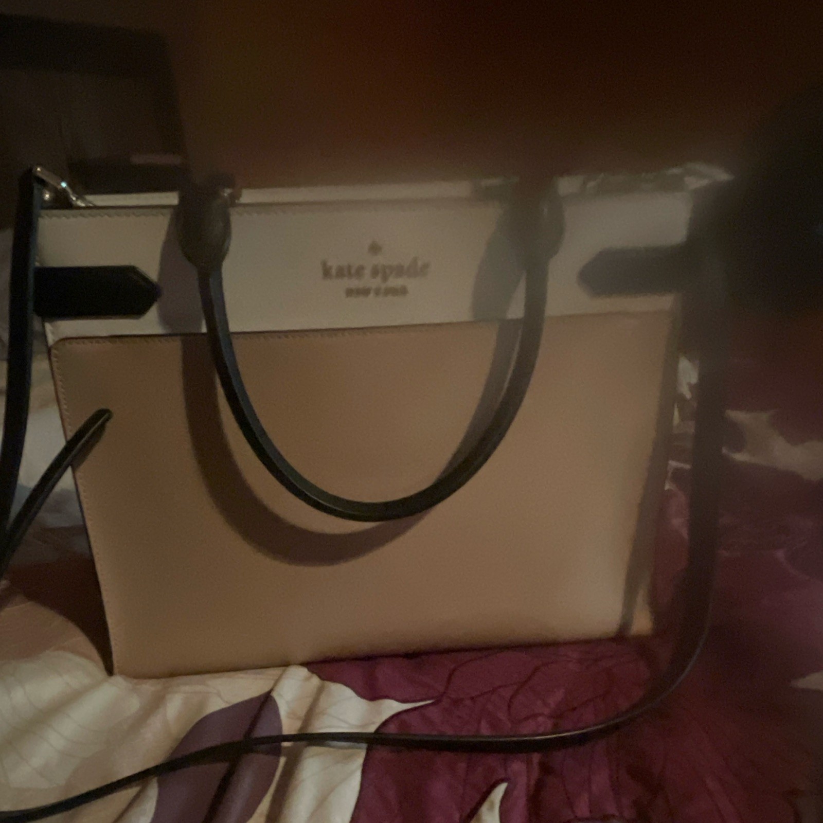 Kate Spade New York Large Colorblock Satchel Beige/White/Black Zip Strap