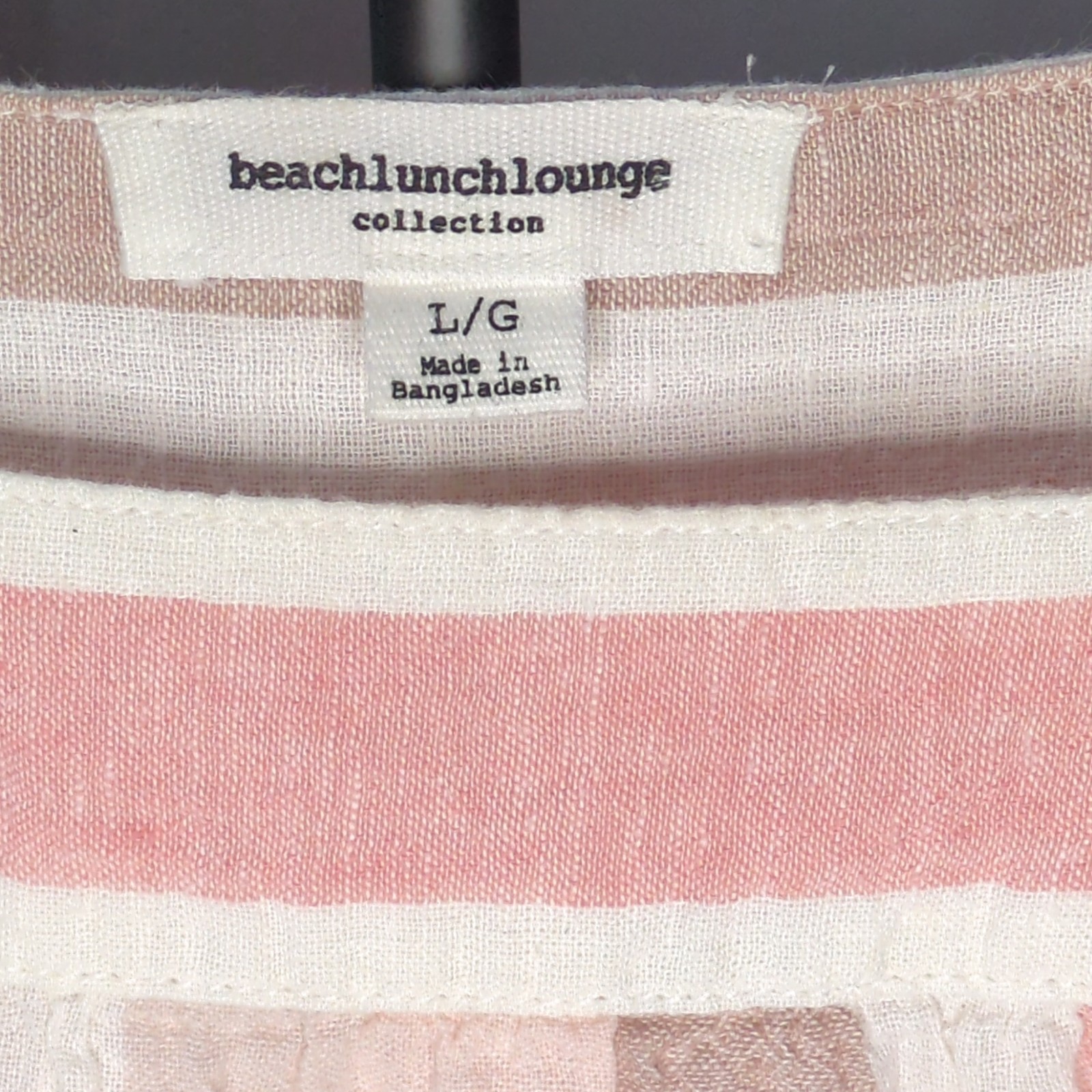 beachlunchlounge Pink Brown Striped Feminine Linen Blend Blouse L