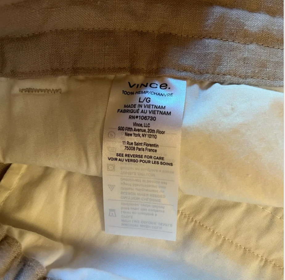 Vince Men’s Hemp Drawstring Pant Size L in Pumice Rock New Without Tag