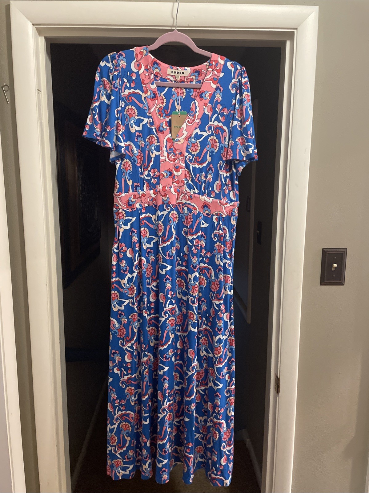 NWT NEW Boden Women’s Ellie Flutter Maxi Tea Dress Kingfisher Blue Size 12 Reg
