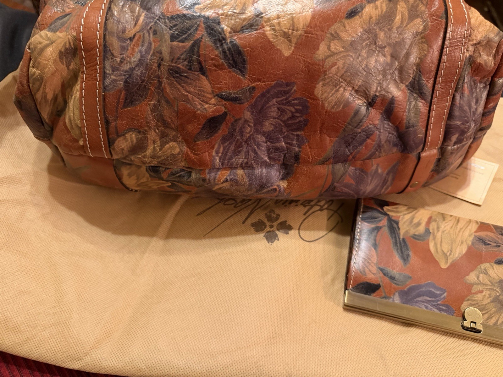 Patricia Nash Floral Large Tote Brown Multicolor Lined Inner Pockets Dust Bag
