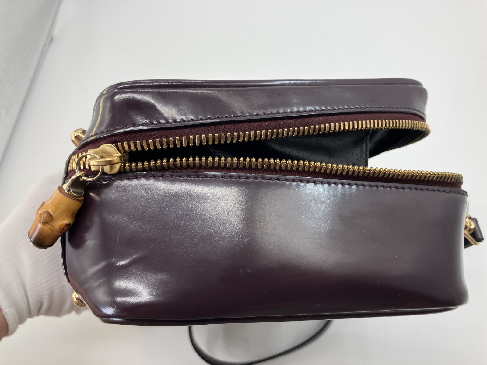 Gucci Vintage Burgundy Leather 2Way Shoulder Hand Bag Bamboo Italy
