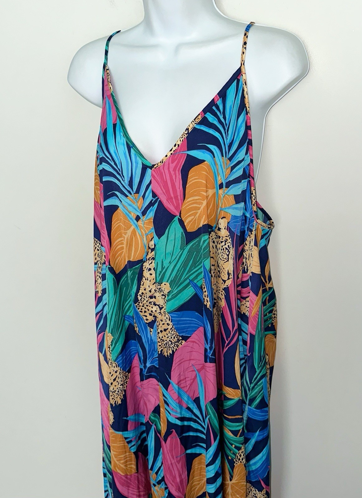 Van Winkle & Co Jungle Sleeveless V Neck Maxi Satin Chemise Nightgown Size 1X