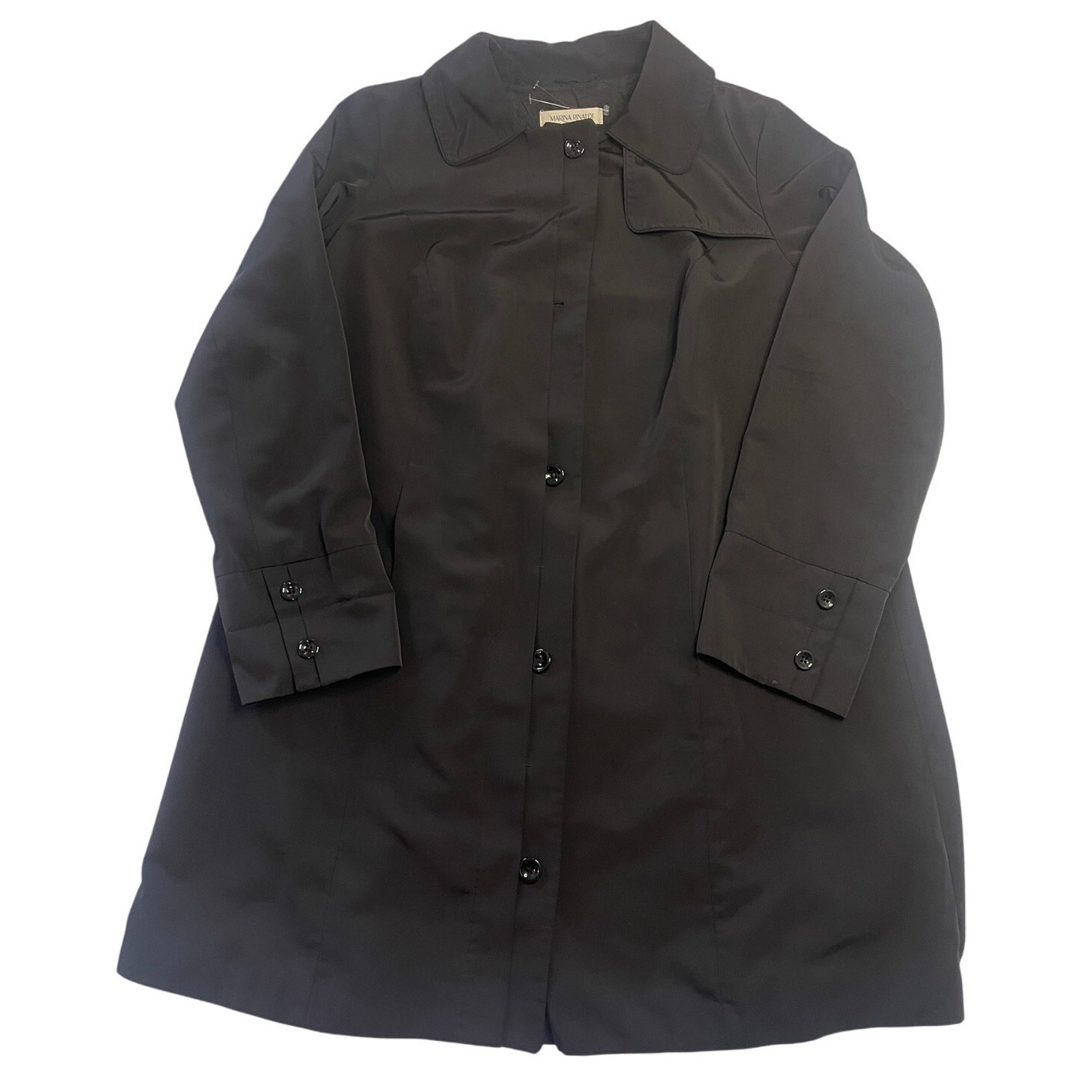Marina Rinaldi Black Trench Coat Rain Coat Pleated Back – Size 21 Medium READ