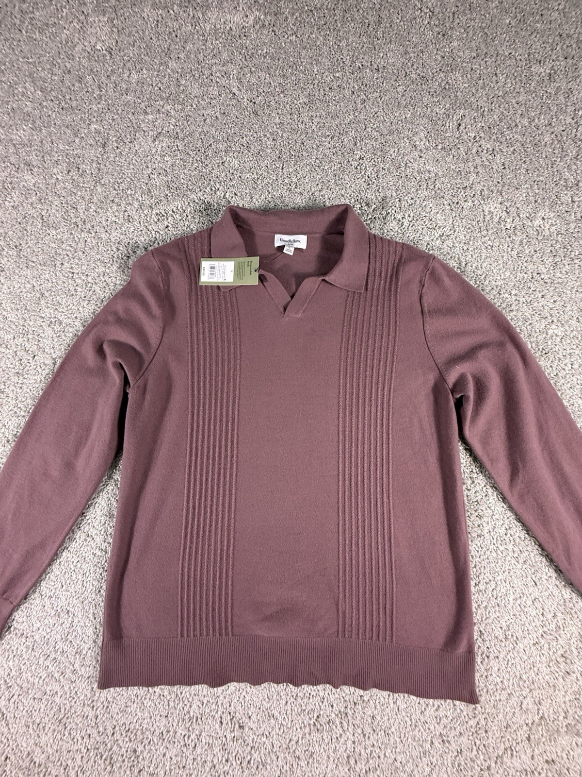 NWT Goodfellow Men’s Long Sleeve Sweater Polo Mulberry Size Large