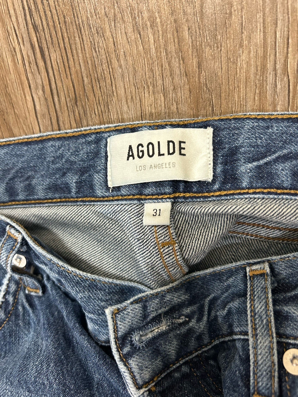 AGOLDE Jeans Womens Size 31 Blue Medium Wash Mid Rise Straight Fringe Hem