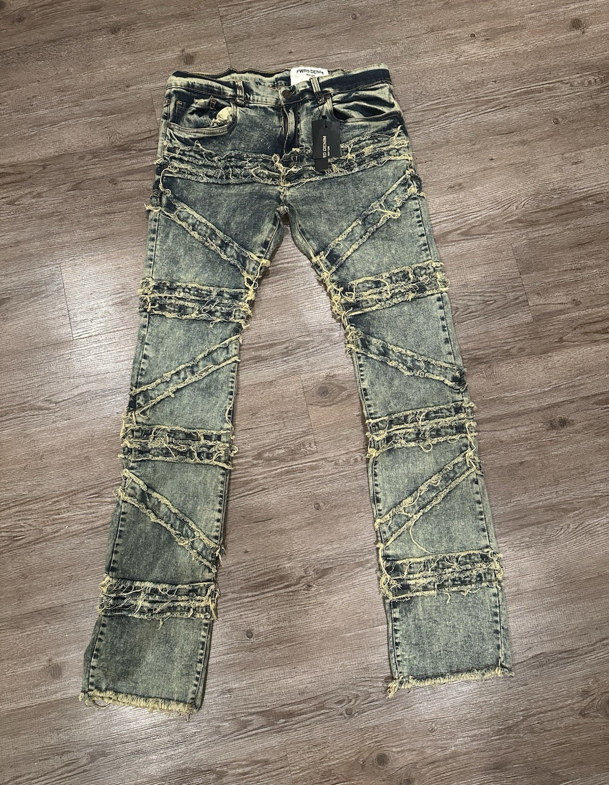 FWRD Denim Men’s Stacked Skinny Jeans Blue Acid Wash Distressed 5-Pocket