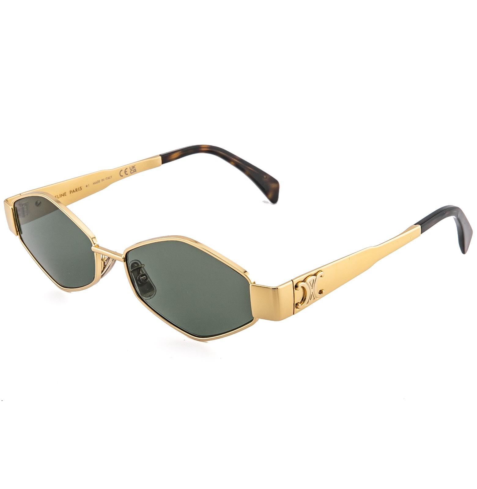 CELINE CL40254U 40254 METAL TRIOMPHE Gold Green Oval Unisex Sunglasses 30N