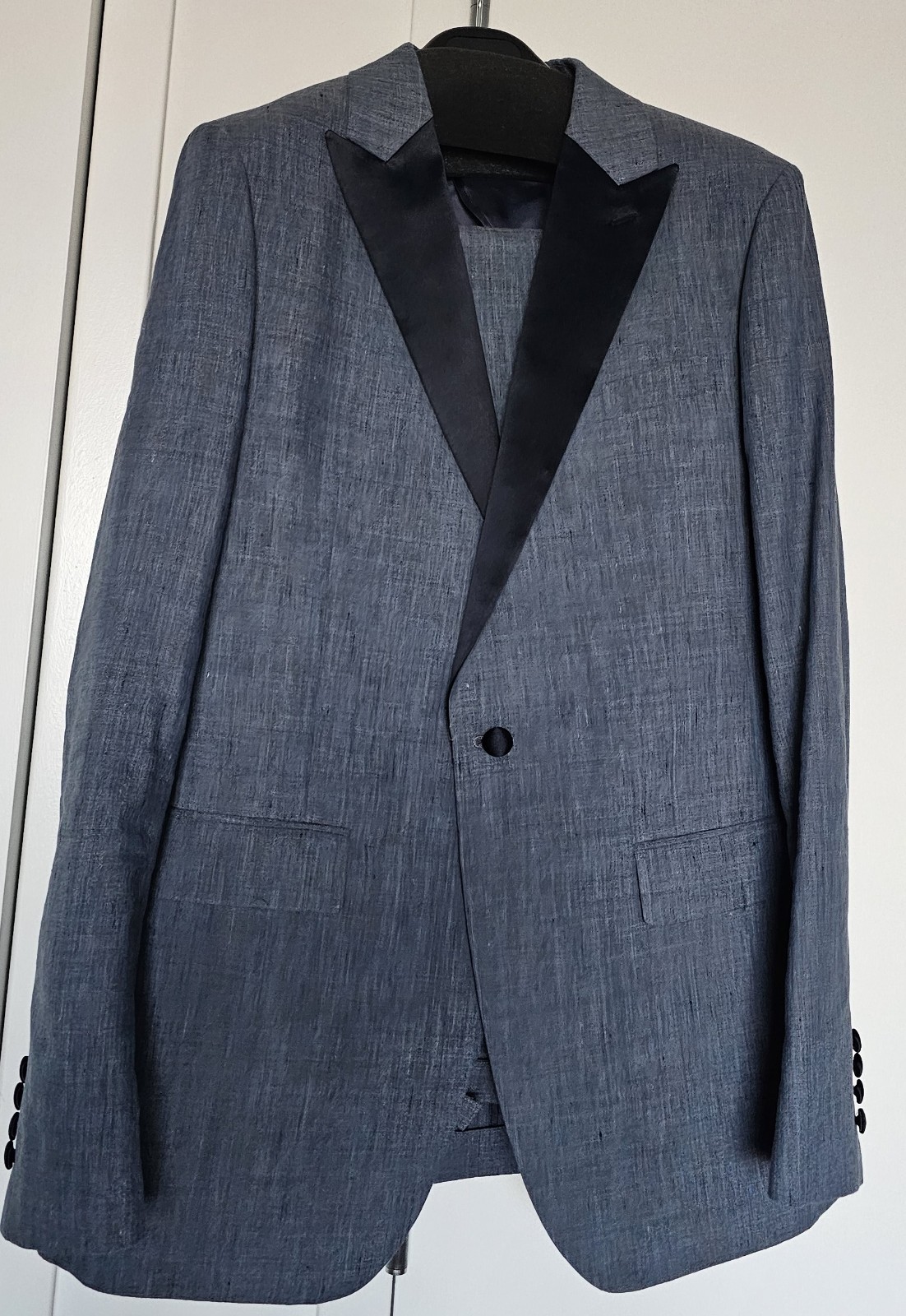 Bonobos Capstone Tuxedo 40L 33 Slim Blue Chambray Italian Marzotto Wool Suit