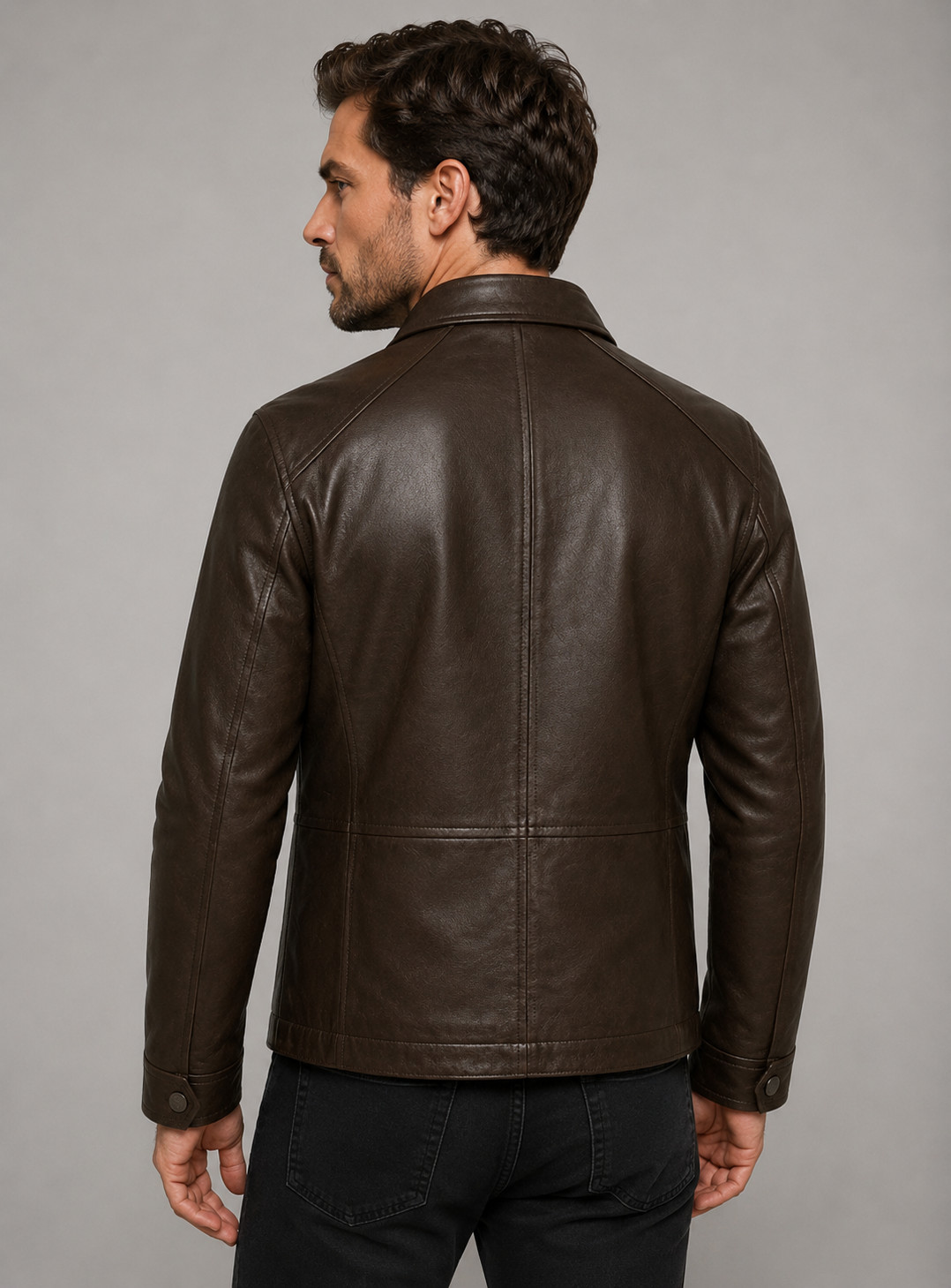Men’s Brown Lambskin Leather Jacket – Insulated Zip Slim Fit Casual Fashion Coat