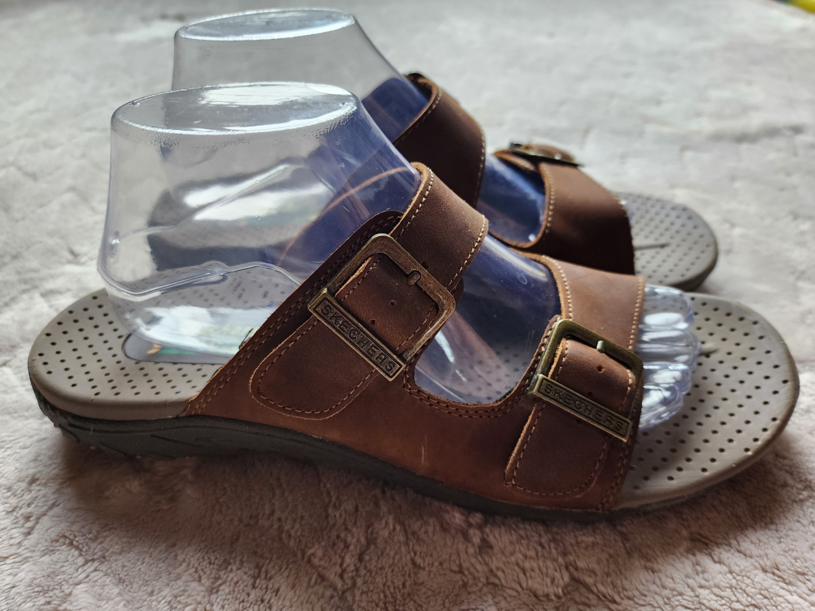 Skechers Reggae Jammin Brown Leather Slip On Womens Sandals 10