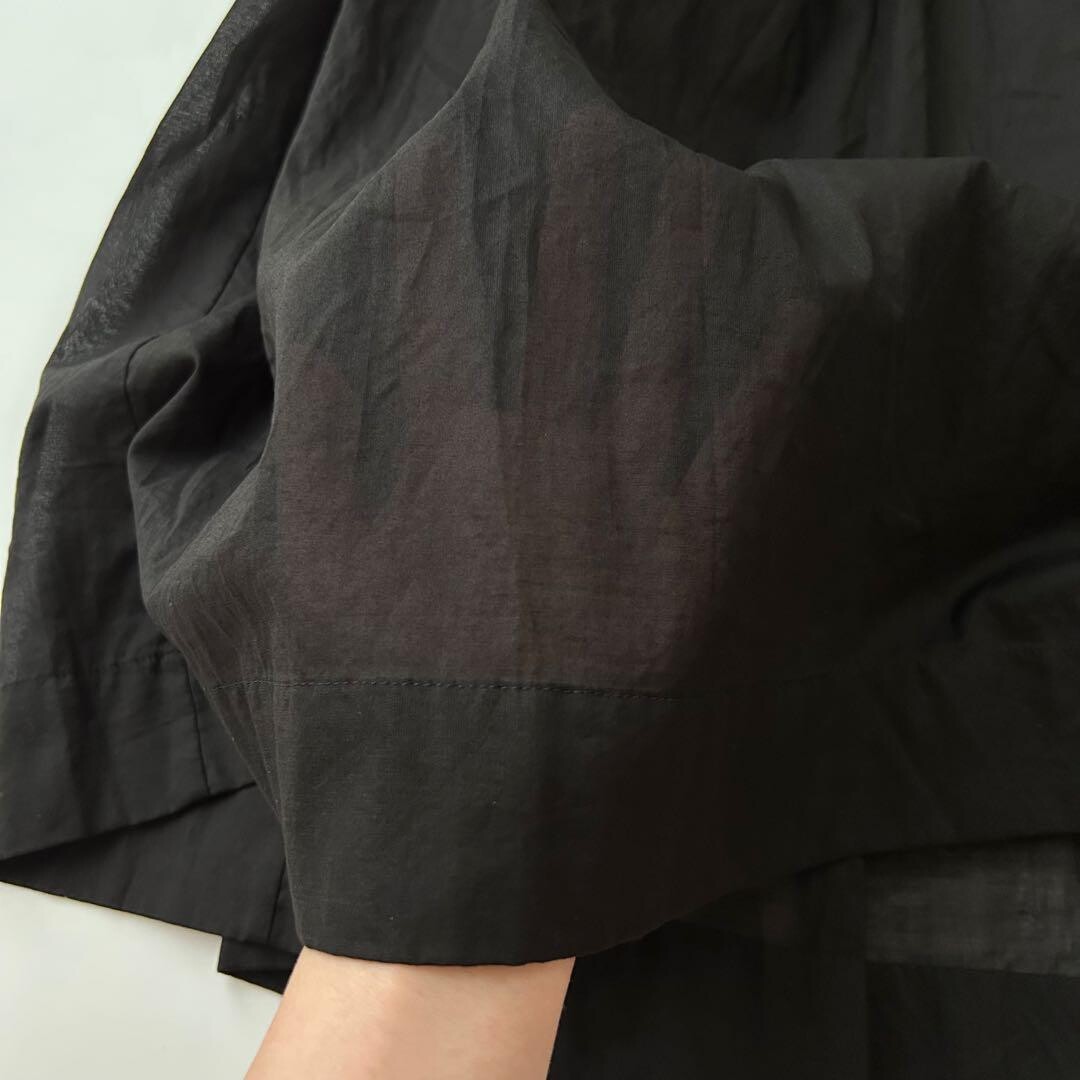 tricot Comme des Garcons Black Sheer Puff Sleeve Gathered Blouse Dress Auth