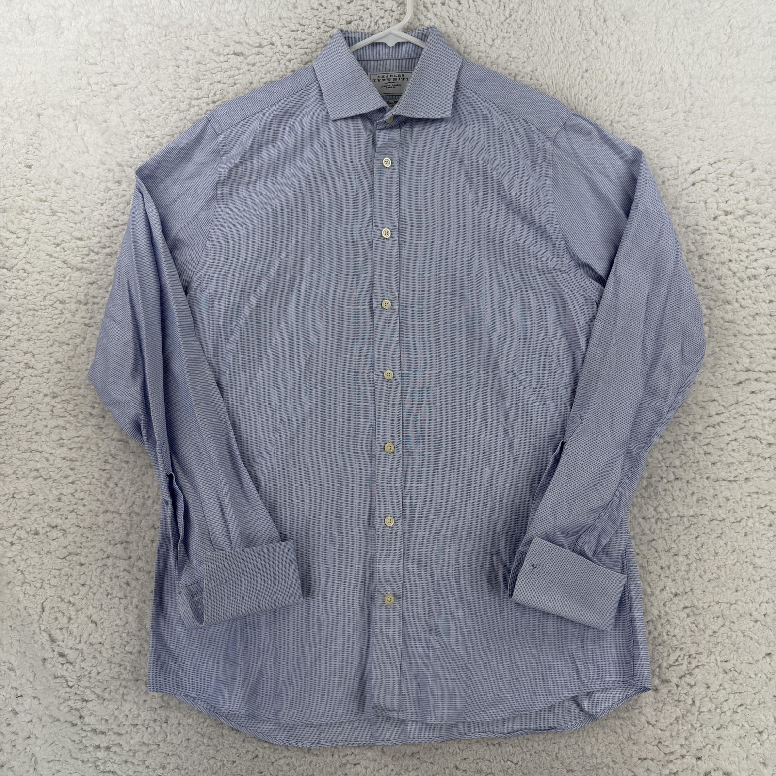 Charles Tyrwhitt Shirt Mens 16.5 36/37 Blue Check Slim Fit French Cuff Dress