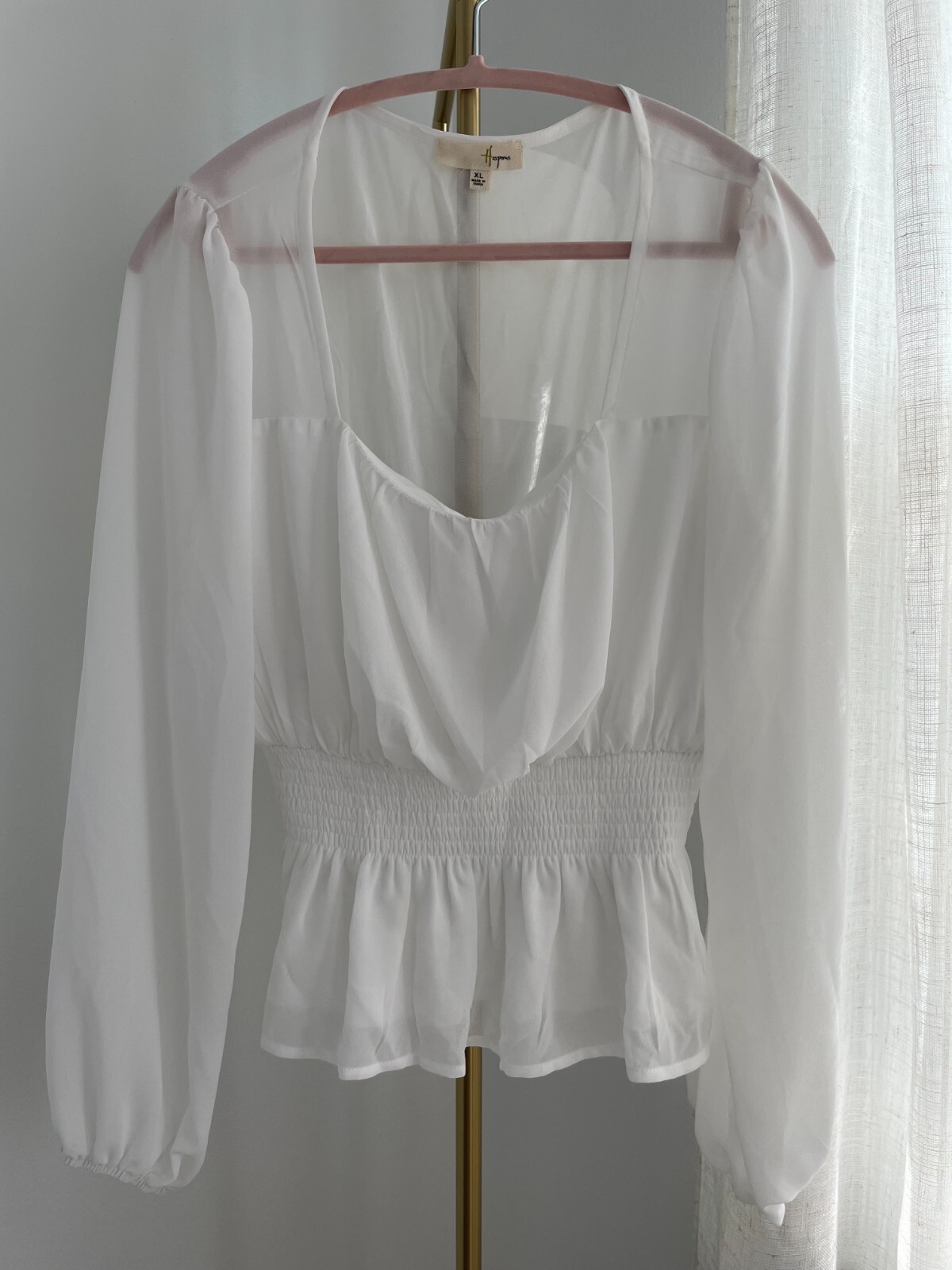 Hesperus Feminine White Long Sleeve Blouse for Women (US Size XL)