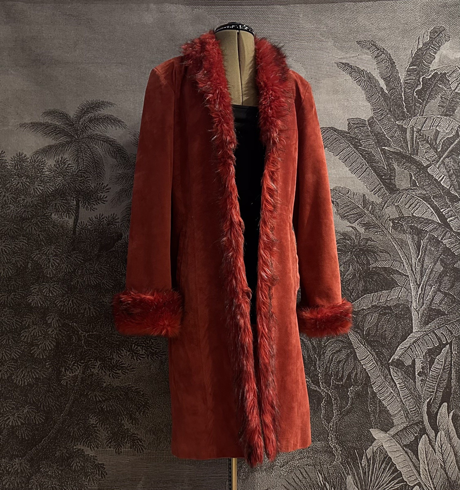 Rare Vintage Long Red Real Suede Afghan Coat Maxi Leather Fur Y2K Penny Lane 12