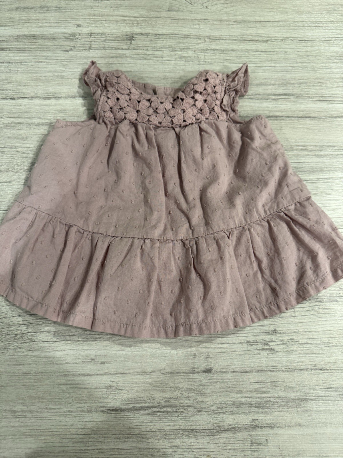 Carter’s Newborn Pink Fit & Flare Dress Crochet Yoke Cotton Round Neck