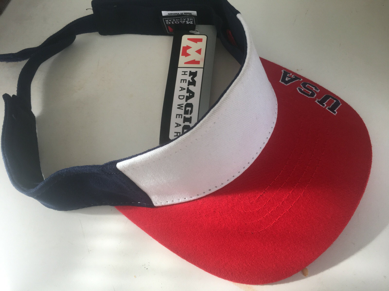 NEW Sun USA Visor Flag Colors One size Adjustable Hat Cap Navy Red White