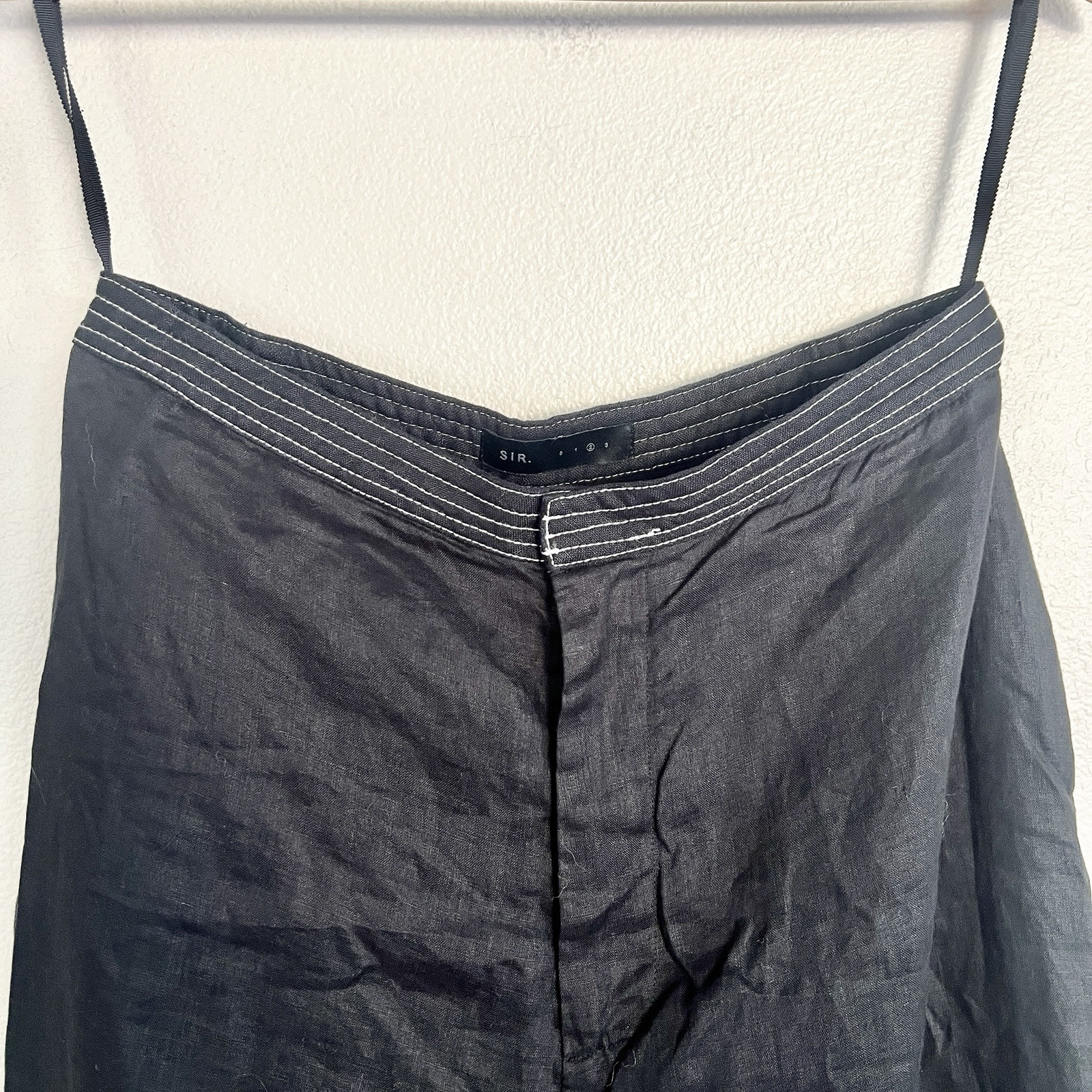 SIR THE LABEL 2-Piece Vilma Linen Black Wrap Bra Top + Wide Leg Pants SET Sz S