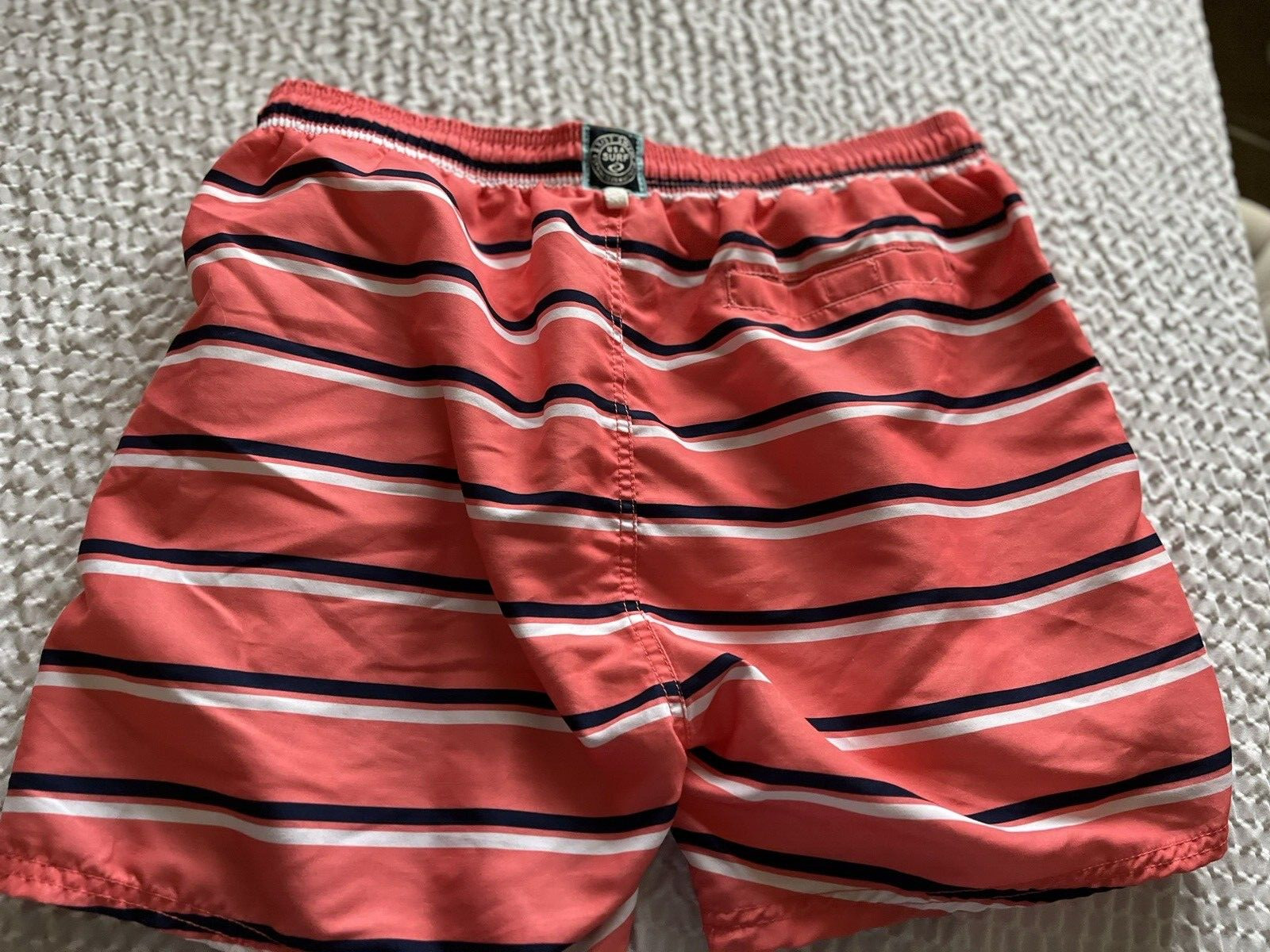 Exist Swim Trunks Men Sz L Orange Stripe Board Shorts Lined Swimwear Drawstring