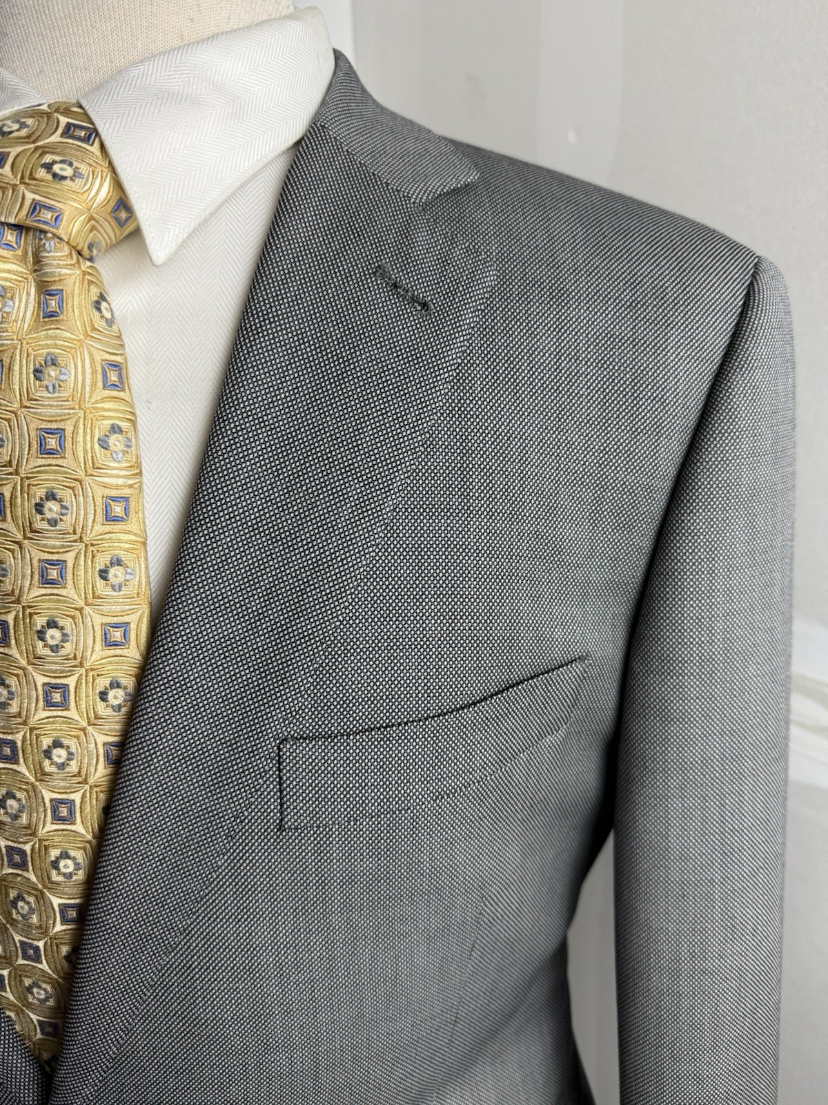 Zanetti Men’s Gray Nailhead Wool Suit Stitch Lapel Size 40 R Pants 36 X 29