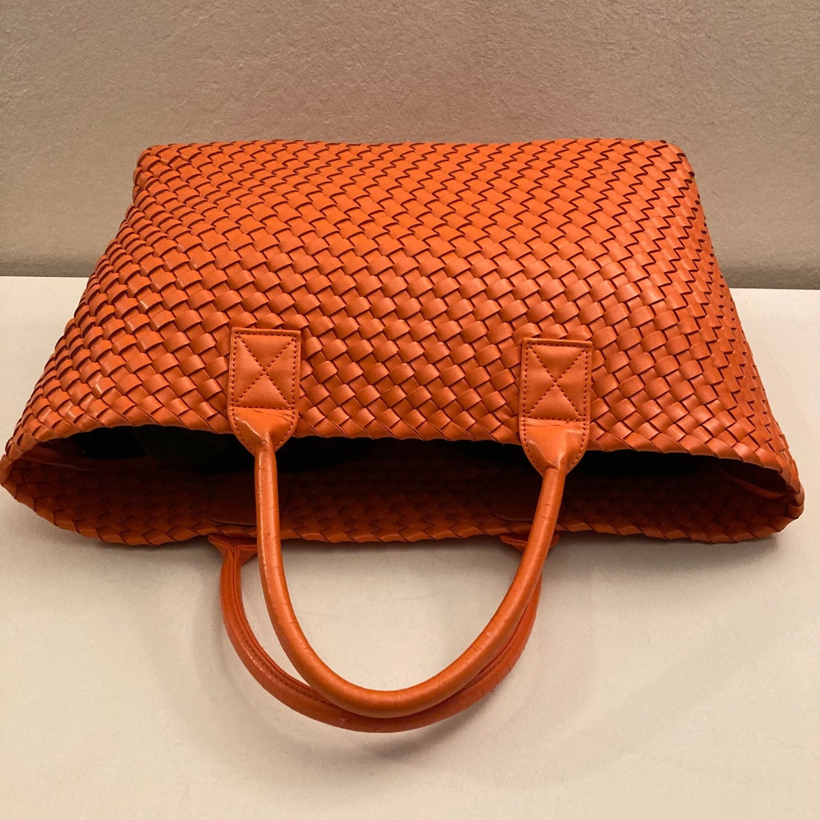 Woven Nappa Leather Tote Bag 21″ Intrecciato Shopper Lambskin Orange Large