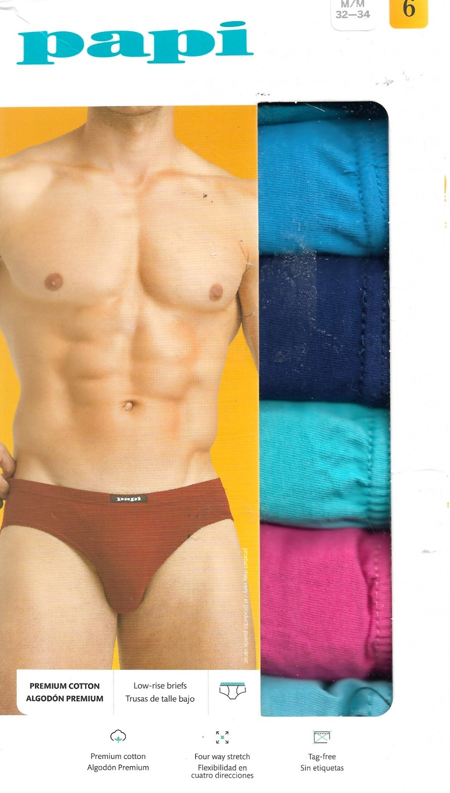 Papi Men’s Underwear Premium Cotton 6-Pack Low-Rise Briefs