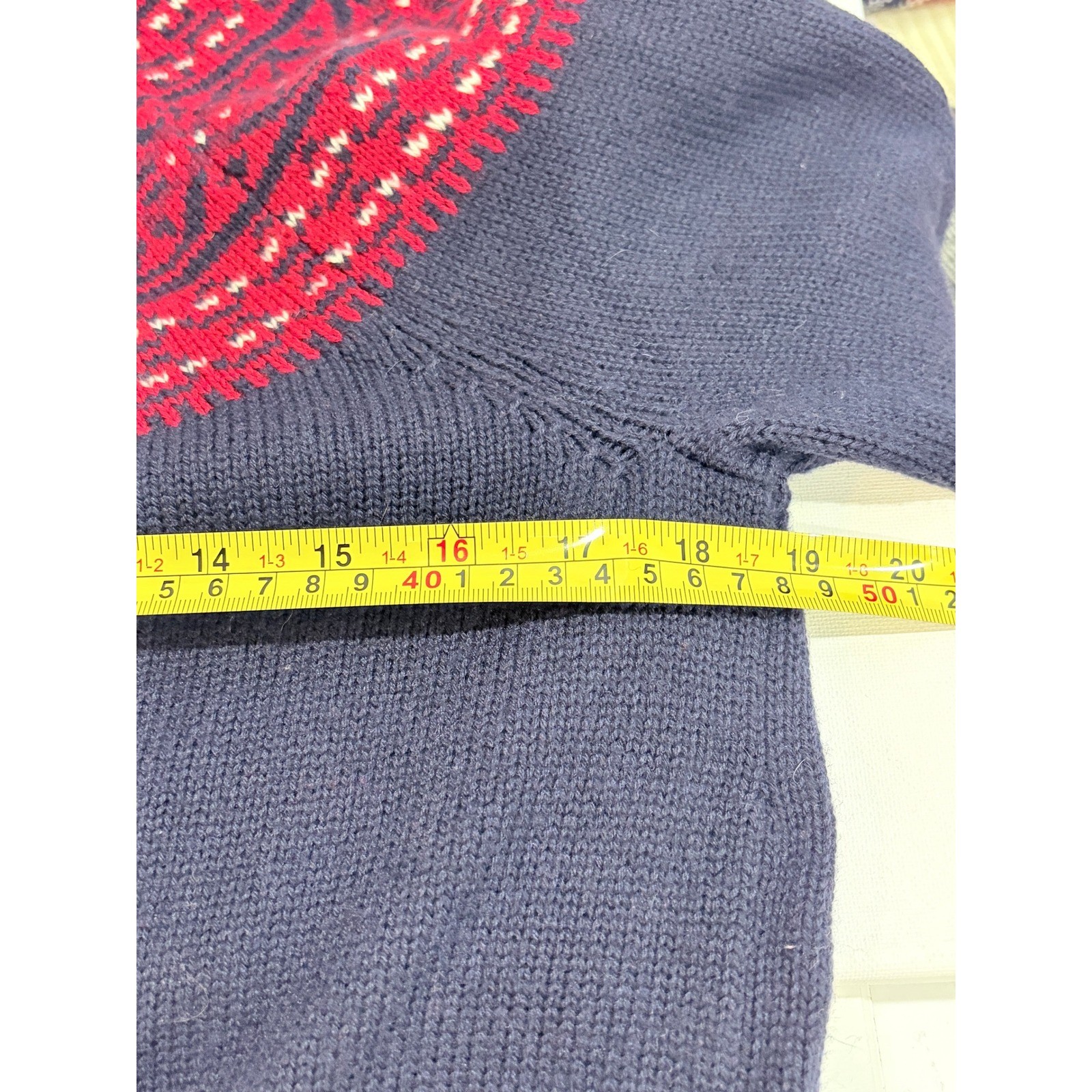 Talbots Fair Isle Knit Cardigan Navy Red White Yoke Nordic Pattern Petites MP