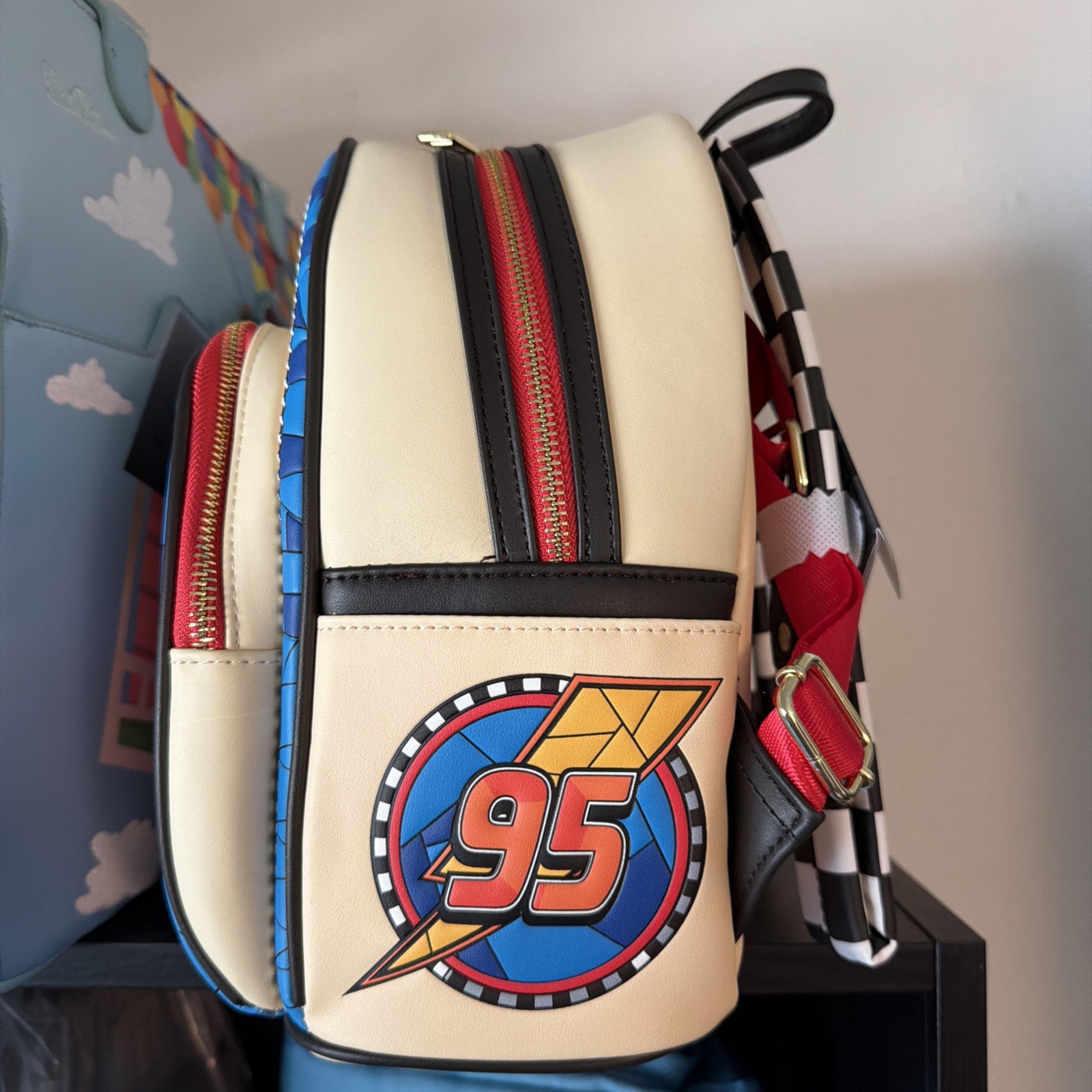LOUNGEFLY PIXAR CARS LIGHTNING MCQUEEN STAINED GLASS MINI BACKPACK~ TAGS ~ NEW