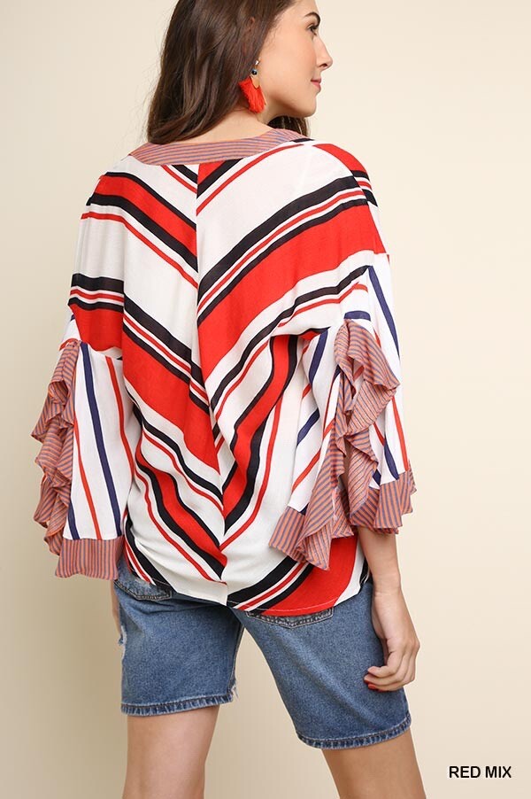 Umgee Multicolor Striped Surplice Top Small