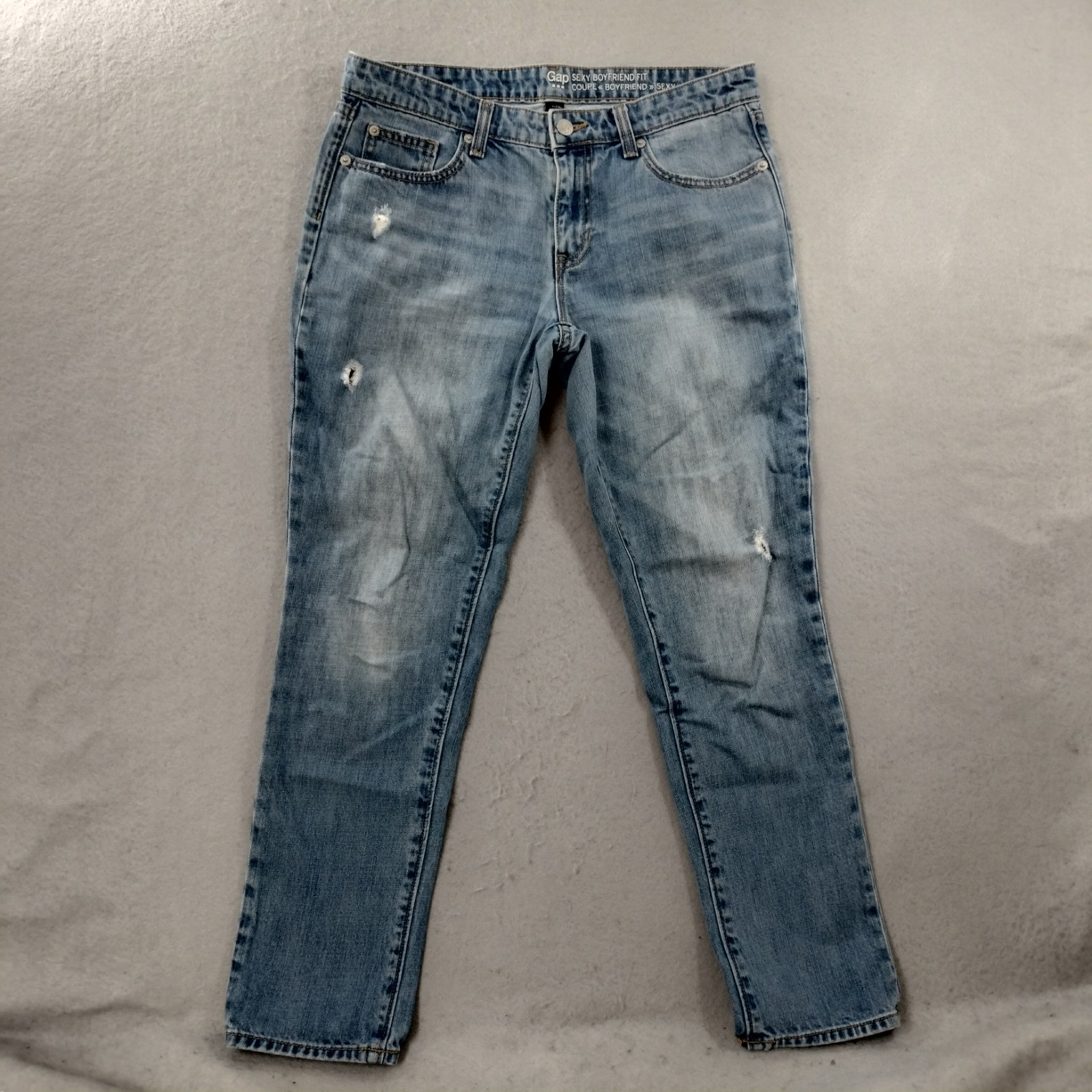 Gap Sexy Boyfriend Fit Distressed Blue Denim Jeans Womens Size 2/26R