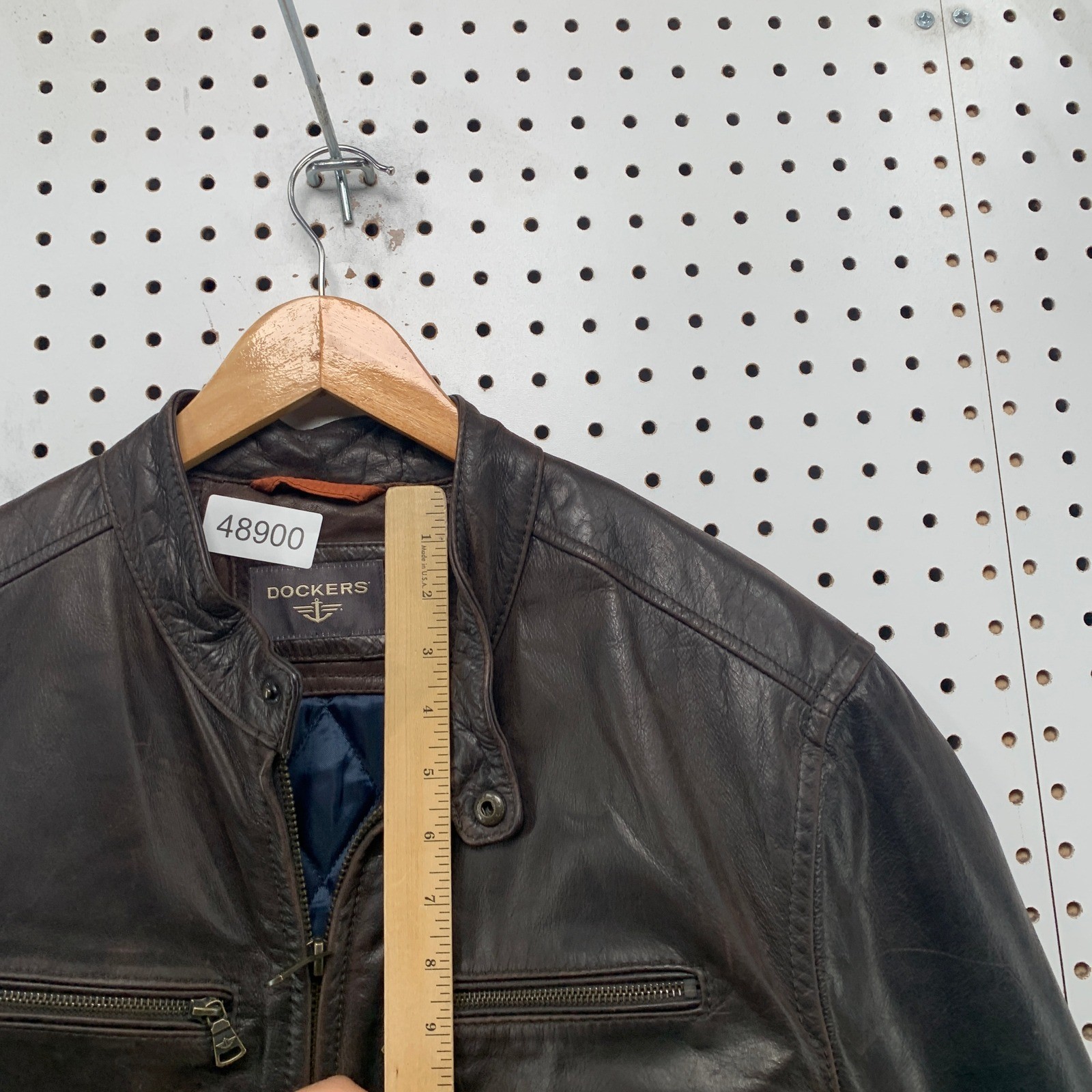 Dockers Leather Cafe Racer Jacket Mens XL Espresso Brown Moto Quilted Lining