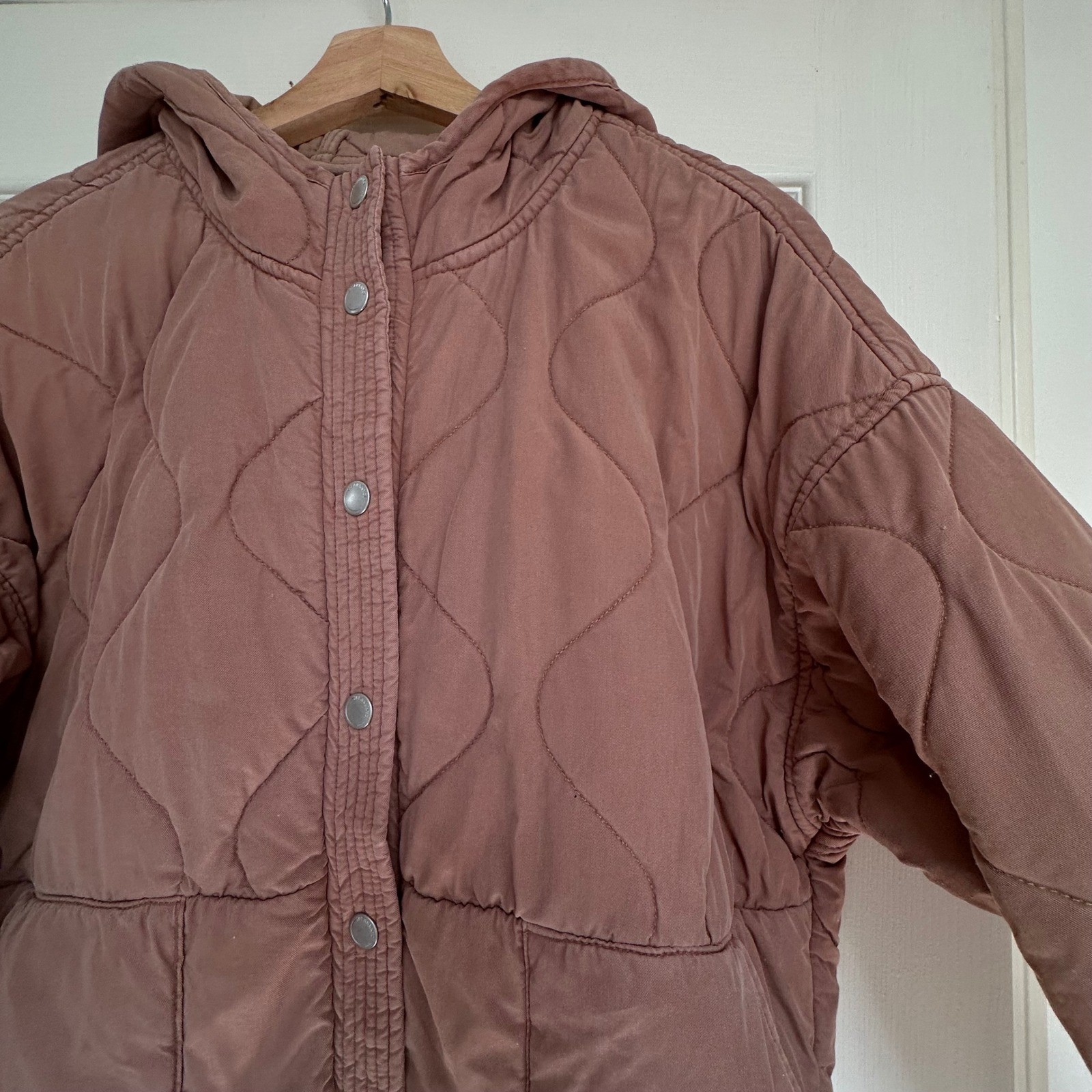 BlankNYC Womens Quilted Hooded Bomber Jacket in Clay Rose Mauve Size XS