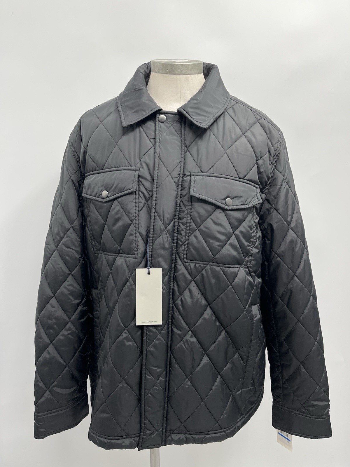 Cole Hann Men Zip & Snap Button Sherpa Lined Diamond Black Quilted Jacket Sz XL