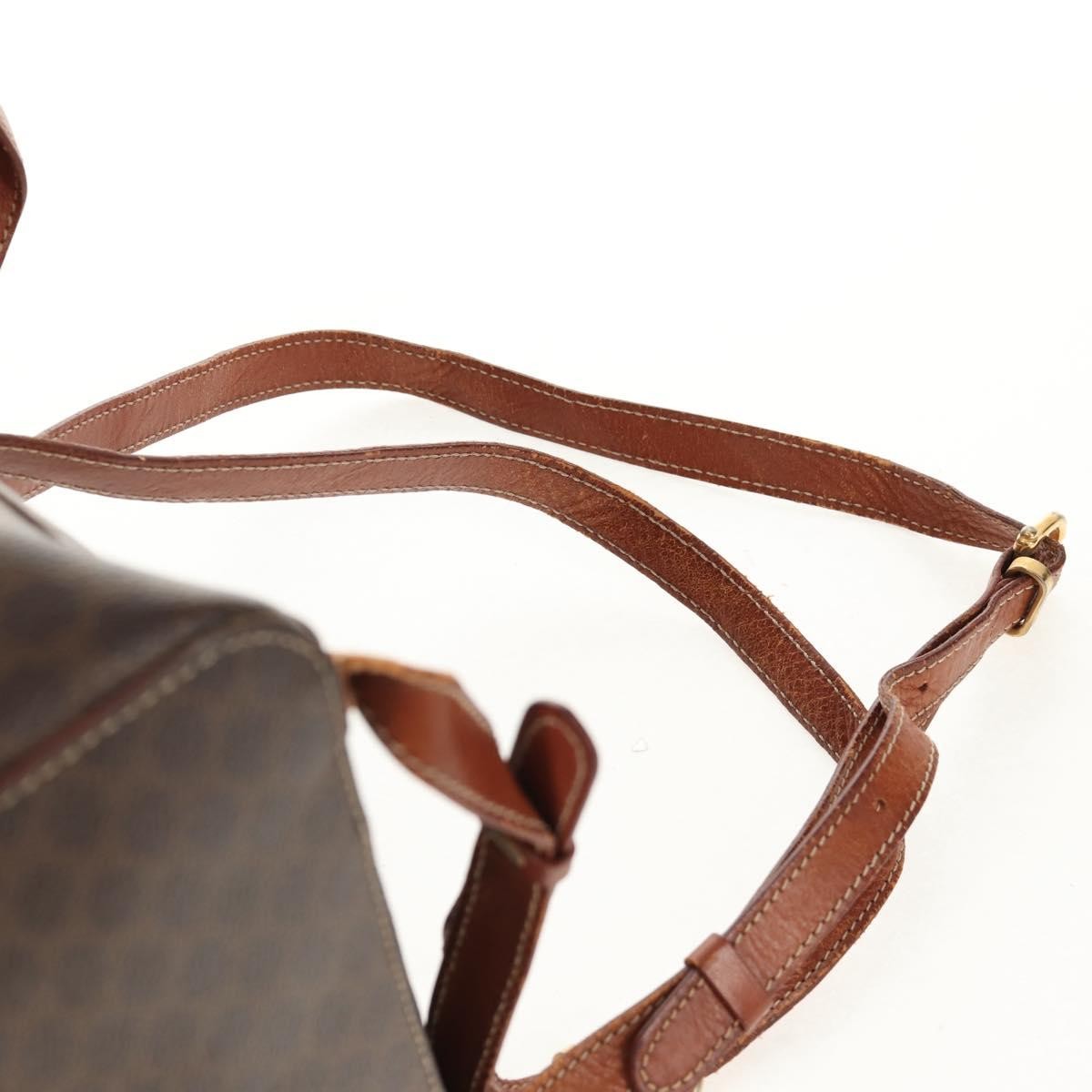 CELINE Macadam Canvas Backpack PVC Leather Brown Gold Auth 156449