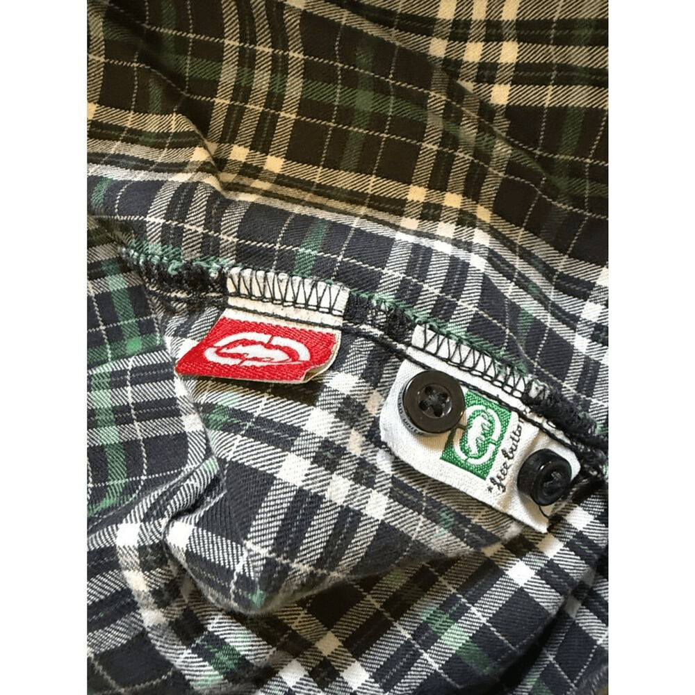 Ecko Unlimited Blue Green and White Plaid Button-Down Shirt
