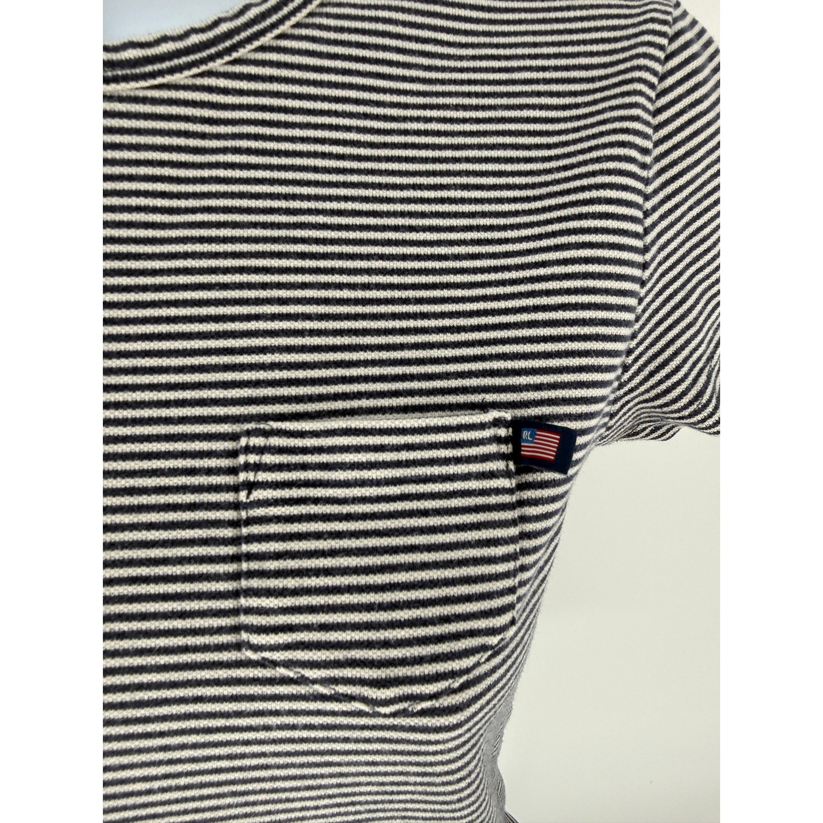 Polo Jeans Co Ralph Lauren Womens Small Black White Stripe Pocket T Shirt USA