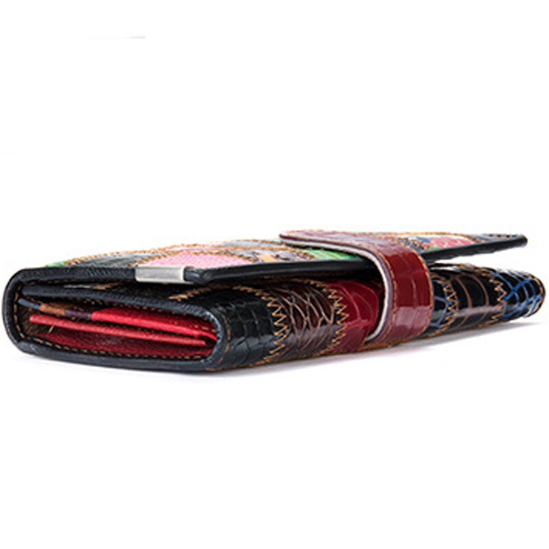 100% Genuine Leather Colorful Blocks Patchwork Clutch Women’s Long/Short Wallet
