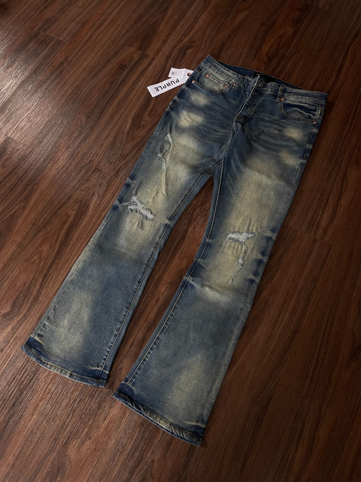 Purple Brand Distressed Stacked Flare Fit Denim Jeans