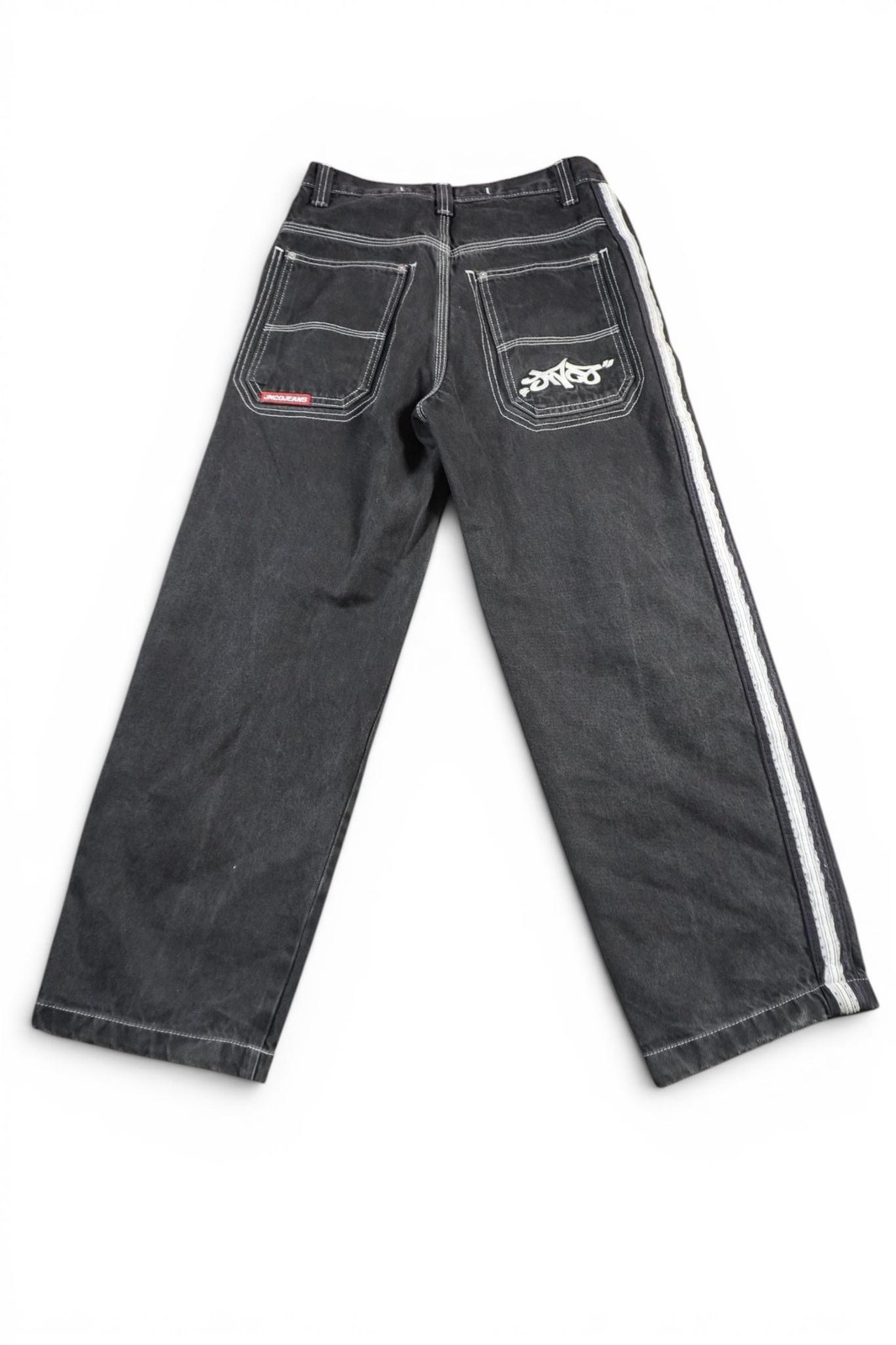 Vintage JNCO SKUNK Jeans Baggy Wide Leg Mens 28×28 Side Stripe Black Denim Y2K