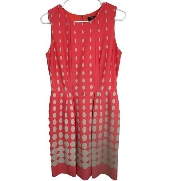 Tahari Arthur S. Levine Coral Pink Polka Dot Sleeveless Sheath Dress Petite 6P