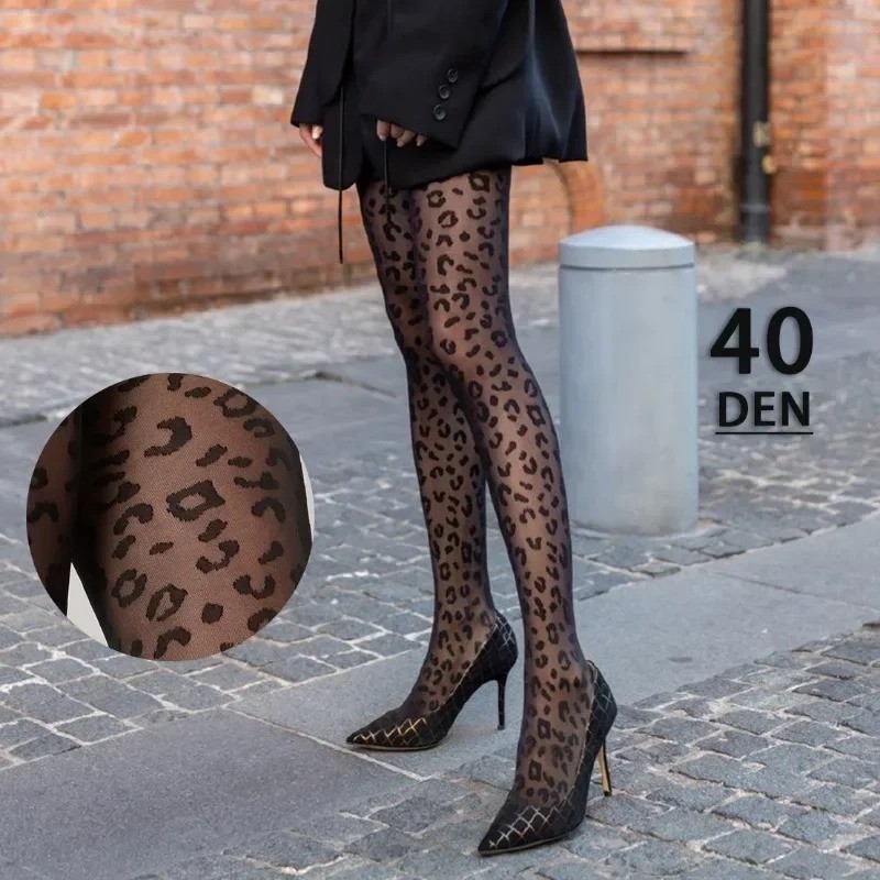 NEW LEOPARD PRINT TIGHTS PANTYHOSE PATTERN STOCKINGS BLACK THIN SHEER SEXY