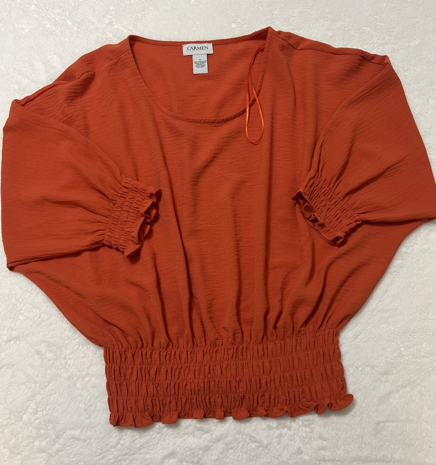 Carmen Marc Valvo Blouse Crop Women S Batwing Sleeve Pullover Coral Orange YY-5